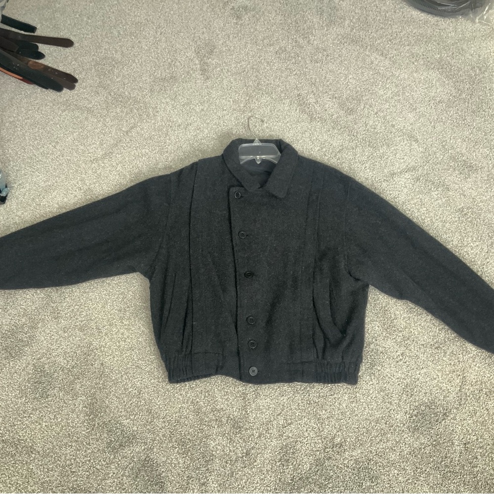 Black Bomber Jacket with Ribbed Collar and Cuffs